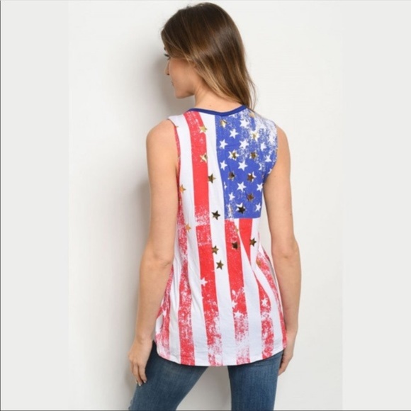 American Flag Memorial Day July 4th Tank Made In U.S.A Size Small Medium Large - Picture 2 of 11